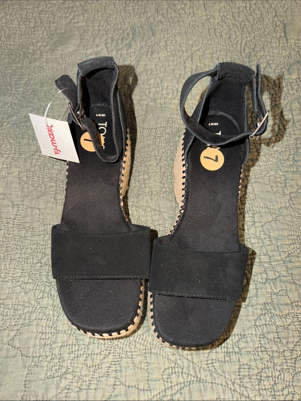 Toms Black Suede Ankle-Strap Espadrille Sandals